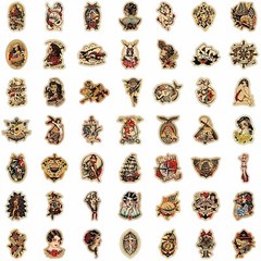 50pcs Retro Tattoo Girls Vintage Style Sticker Pack for Decoration Laptop Home