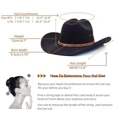 Cattleman Cowboy Hat for Men and Women with 3.74 Inch 7 1/8-7 1/4 Dark Black
