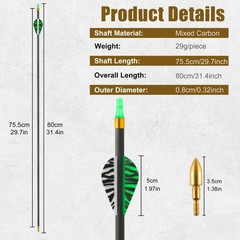 Carbon Arrows 31in for Hunting & Target Practice 350 Spine, 12 Pack with Remo…