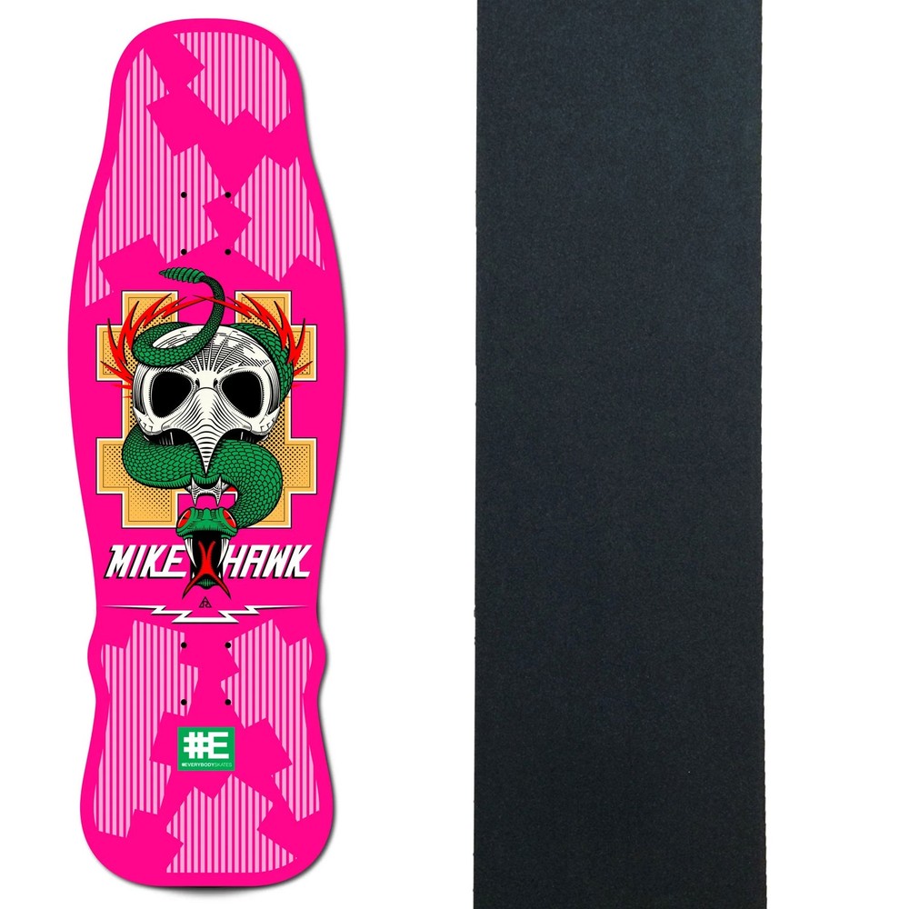 Everybody Skates Skateboard Deck Mike Hawk Standard Pink 10″ x 32″ with Grip