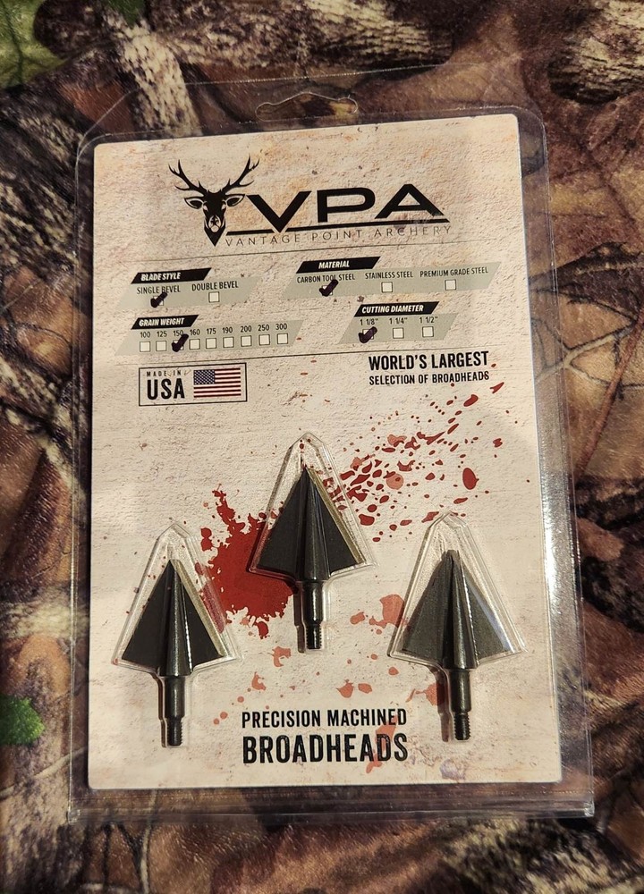 VPA 2 Blade 150 Grain Single Bevel Carbon Steel Fixed Broadhead Right Bevel