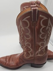 Tony Lama Western Cowboy Boots Lizard Leather Brown Embroidered Size 11.5 D