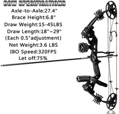 Compound Bow Set 15-45lbs for Pull Beginner and Teens Black Right Handed