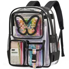 Clear Backpack for Girls Women Heavy Duty Transparent Bookbag Black