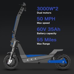 Electric Scooter 6000W Dual Motors 60V 35Ah 50MPH Foldable E-Scooter NFC Unlock