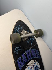 Vintage Bahne 34-1/2″ Long Skateboard Day of the Dead Skull Deck 65mm