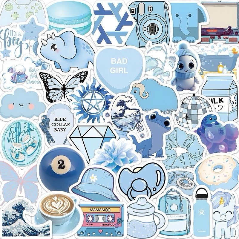 30PCS Cute Summer Blue Ocean Aesthetic Stickers For Water Bottle Laptop