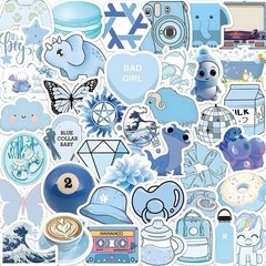 30PCS Cute Summer Blue Ocean Aesthetic Stickers For Water Bottle Laptop