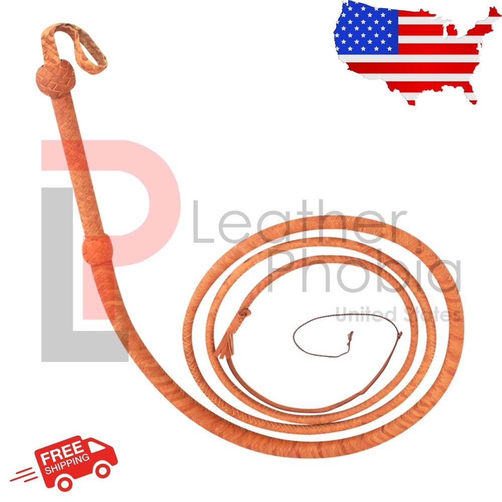 Genuine Cowhide Leather Bullwhip 04 Feet Long 12 plaits Tan Heavy Duty Whips