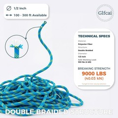 1/2 Inch Arborist Rigging Rope 150 Ft | 9,000 lbs MBS Double Braid Polyester …
