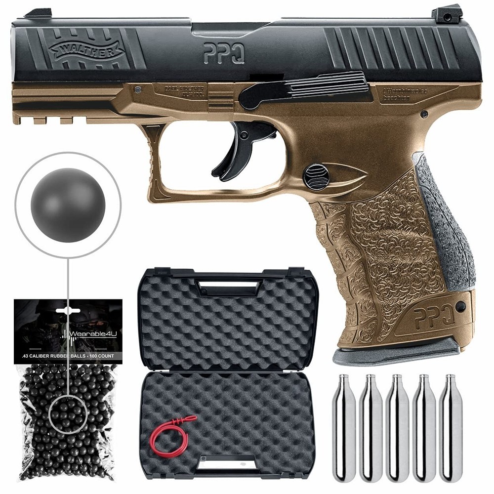 Umarex T4E Walther PPQ M2 .43 Cal FDE Paintball Pistol w/100 Rubber Balls & CO2