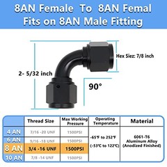 Female to Female Swivel Coupler Fitting Adapter Aluminum Black 8AN 90 Degree