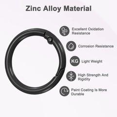 12-Pack Metal Spring O Rings, 1″ Zinc Alloy Keyring Buckle [Black]