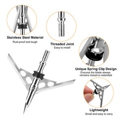 24Pcs 100Grains Archery Broadheads 2″ Dia Expandable Hunting Arrowhead w/2 Blade
