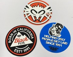 2 1/2 inch Circle Black Flys Eyewear STICKER Surf Skate Snow Party Lot of 3