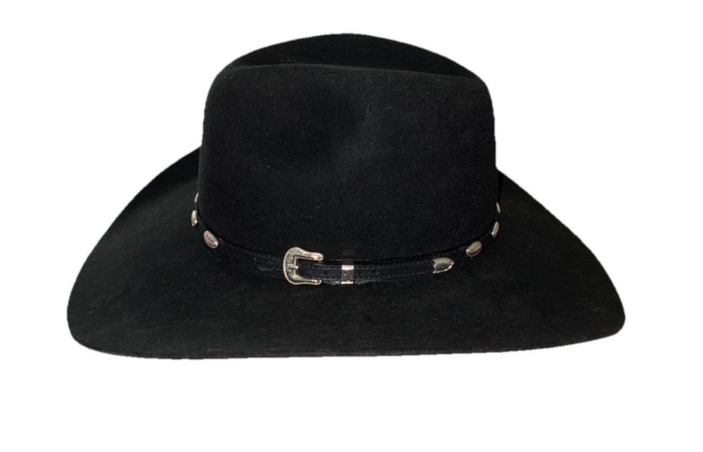 Rodeo King Cowboy Hat 6 7/8 Black Oval Long 3X Wool Blend Concho Wolf Bros*flaw