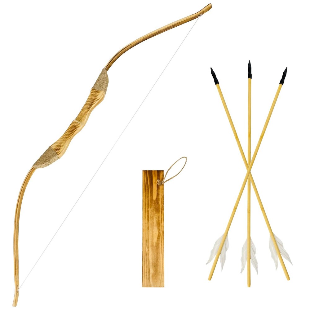 Basbon Youth Wooden Bow and Arrow Set, 40 40 inch, 1 Set (3 Feather Arrows)