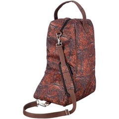 Western Boot Bag w Shoulder Strap – Floral Leather Tooled Print – Denier Nylon