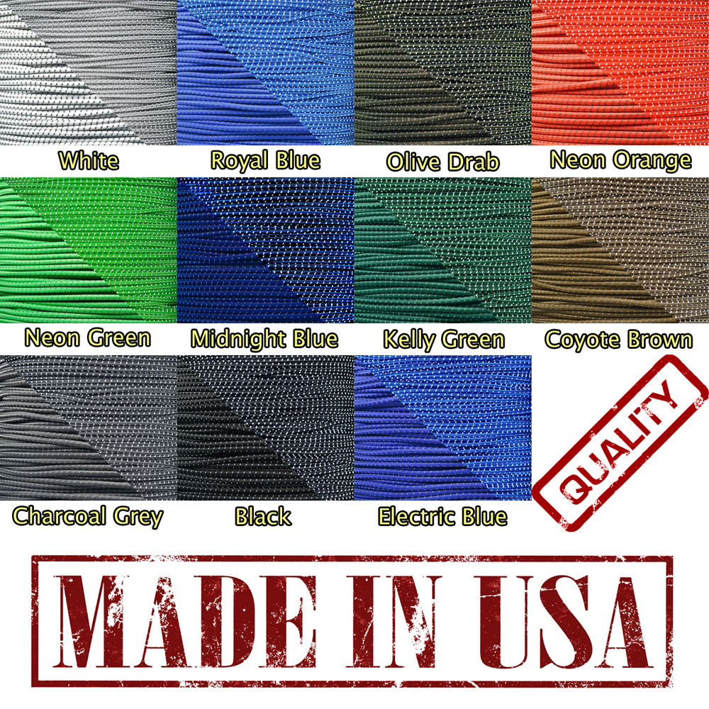 Reflective Shock Cord 1/8 Diameter Elastic Bungee Cord Outdoors Survival