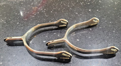 Herm Sprebger Balkenhol 40mm #6 Rowel Rounded Neck Spurs, German Silver & straps