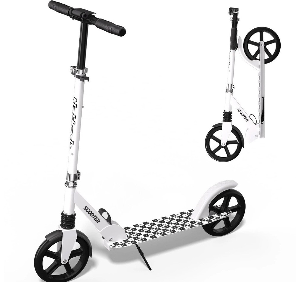 Kick Scooter for Kids 6+ Years Teens Adults Black and White