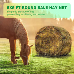 5’x5′ Round Bale Feeding Net – Slow Feed, 1.75″ Openings,Durable Knotless Design