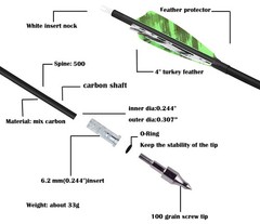 6/12 Pcs Archery Carbon Arrows 500 Spine Practice Hunting Arrows 28/30/31 Inc…