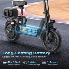 Adult Electric Scooter with Seat 14″ Tire 48V 15AH 25MPH 45Miles1500W Peak Motor