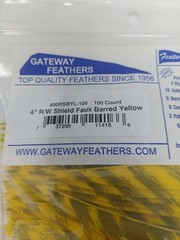 100 Pack Gateway Feathers 4″ Right Wing: Shield Faux Barred Yellow 400RSBYL-100