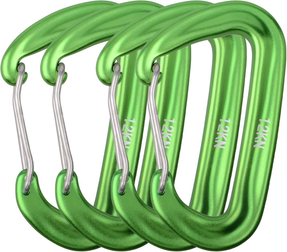 Carabiner Clips, 12 kN Aluminium D Ring Heavy Duty Lightweight Caribeaners-4 PCS