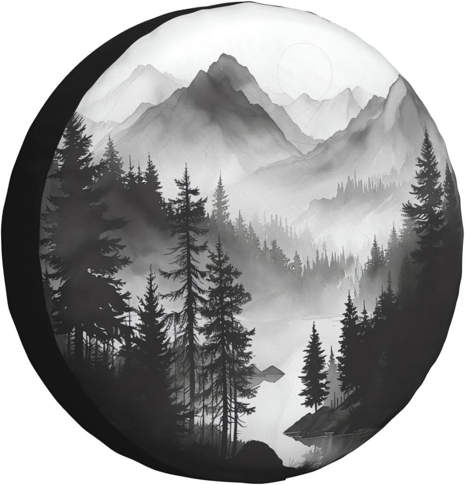 Mountain Lake Tree Landscape Spare Tire Cover Weatherproof Universal Wheel Prote