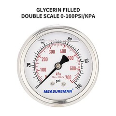 2-1/2inch Dial Size, Glycerin Filled Pressure Gauge, 0 0-100 psi Back Mount