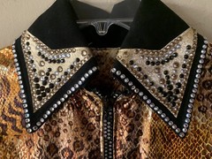 Western Show Women’s Horse Riding Shirt Shiny Animal Print W/ Jewels Very Flashy