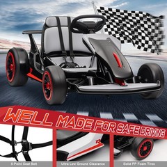 Black Kids Go Kart 24V 400W Motor Gravity Steering 3-5MPH BT Spray Outdoor Toy