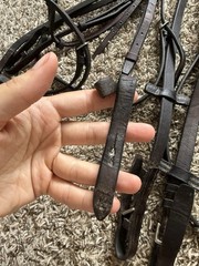 Full Size Silverleaf Brown Leather English Bridle “V” Bling Browband & Reins SHM