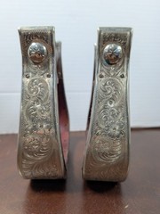 Vintage Diablo USA Silver Plated Overlay Western Saddle Stirrups Engraved Pair