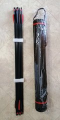 10 Fiberglass 30″ Inch Arrows and Matching Red Black Telescopic Quiver