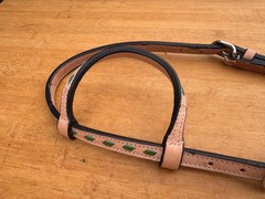 Light Oil w Green Buck Stitching One Ear Western Horse Headstall RANCH PLEASURE