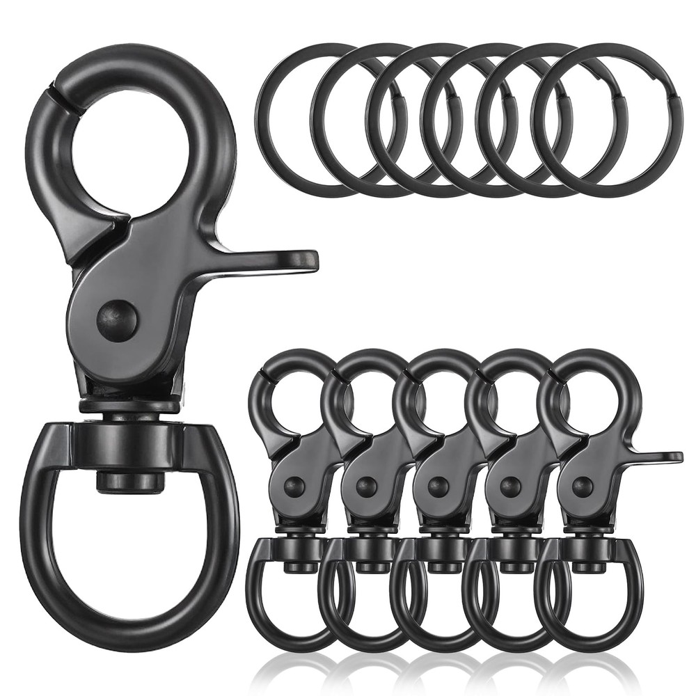 6 Pcs Black Swivel Snap Hooks, 60mm Zinc Alloy Trigger Carabiner, Heavy Duty