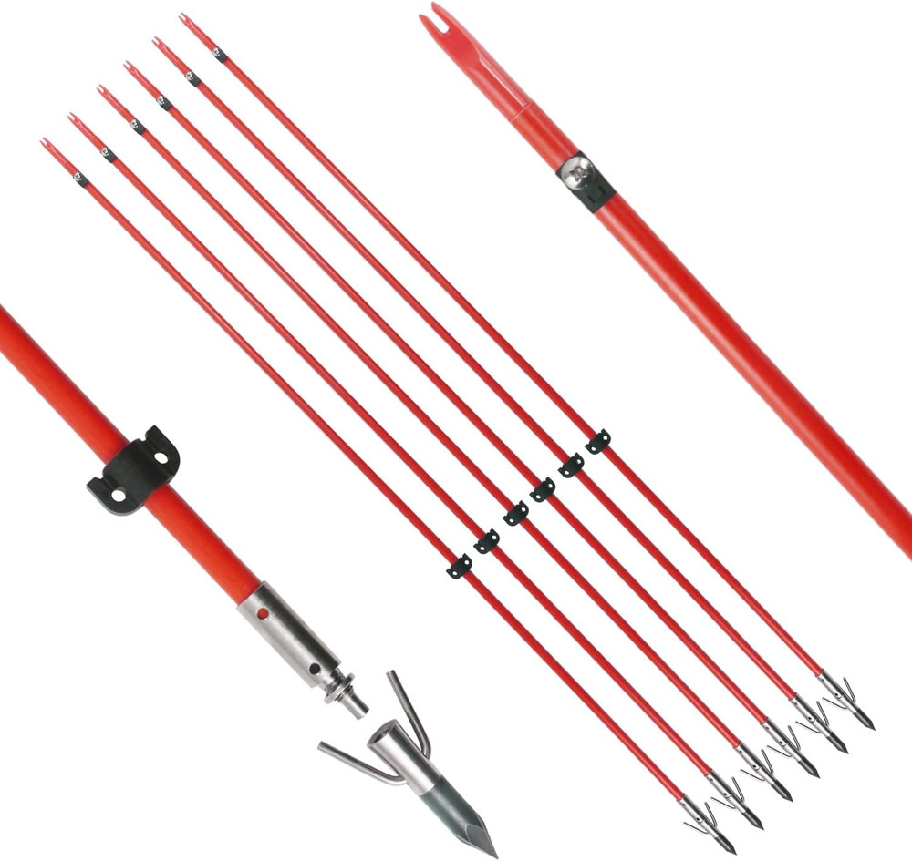 34Inch Bowfishing Arrows Solid Fiberglass Shaft with Broadhead for Compound Bow
