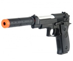 Double Eagle 300 FPS M9 Spring Pistol Airsoft Gun w/ Barrel Extension M22