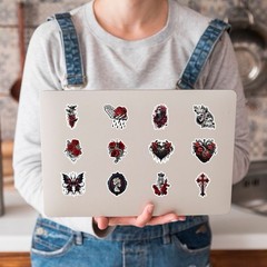 30Pcs Random Gothic Punk Dark Red Horror Rose Skull Dark Red Waterproof Stickers