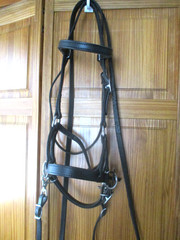 Quality Black Leather Bitless Bridle Sidepull , Loop Reins ,full horse size