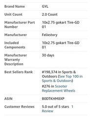 GYL 10×2.75 GoKart Tire Quick Release Tire Replacement for Ninebot by Segway S M