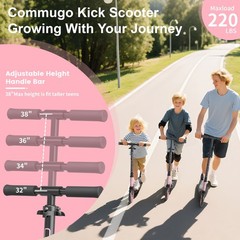 Commugo Kick Scooter adjustable for Ages 6+ Kid Teen Adult Foldable LightWeight
