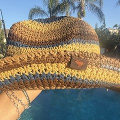 Peter Grimm New Multicolor Woven Straw Western Cowboy Hat Brown Blue Yellow