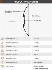 Archery Takedown Recurve Bow Hunting Long Bow Alloy Riser – Right Hand Black – D