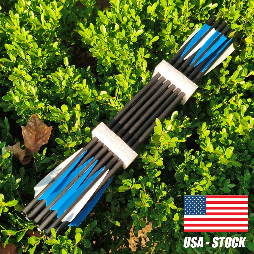 12PCS 20″ Crossbow Bolts Hunting Carbon Crossbow Arrows OD 8.8mm Half Moon Nock