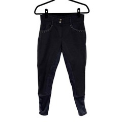 Ovation Black Horse-Riding Breeches Pants, Size 28R, Full Seat Rhinestones Studs