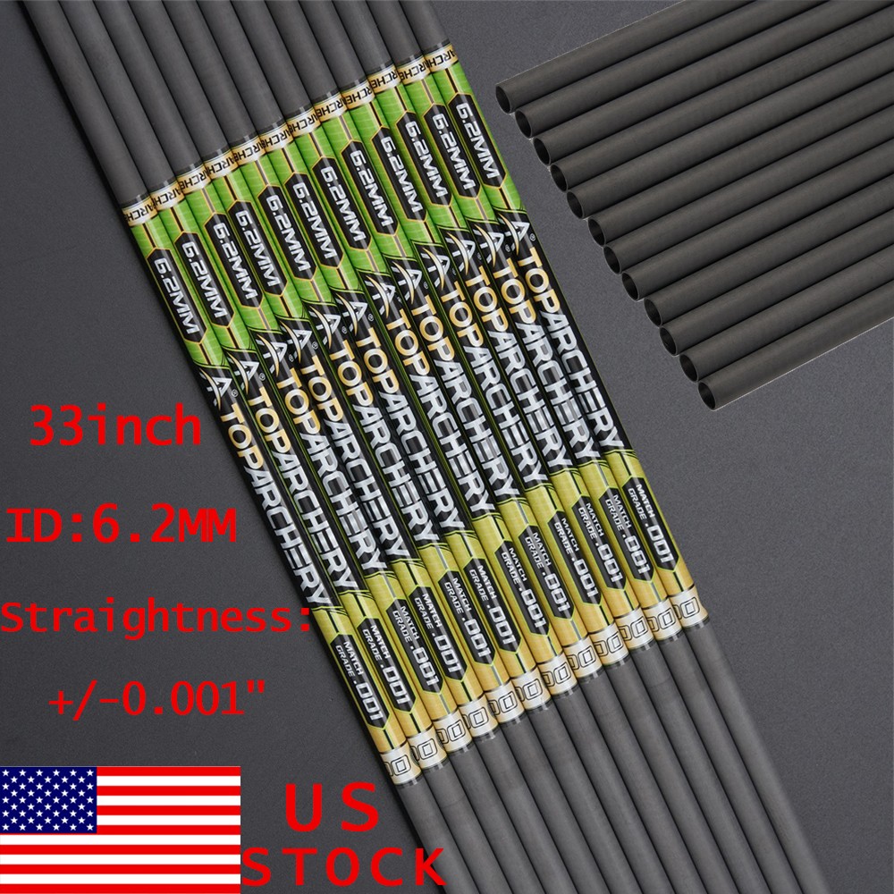 12PCS Straightness .001 33″ Pure Carbon Arrow Shaft Hunting Arrows DIY SP300-500